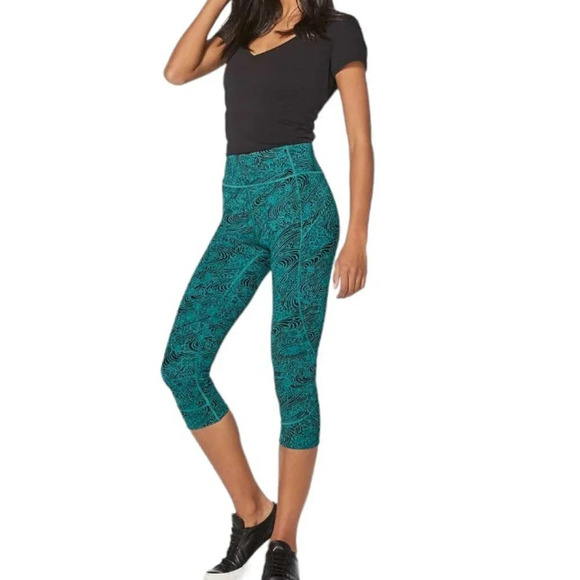 Lululemon In Movement Crop *Everlux 19" Kitakami Spirit Green Black Size 6 - Picture 2 of 8